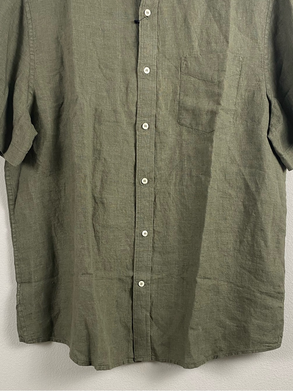 Banana Republic Linen Standard Fit Short Sleeve Button Front Shirt | Olive Green - Picture 4 of 16